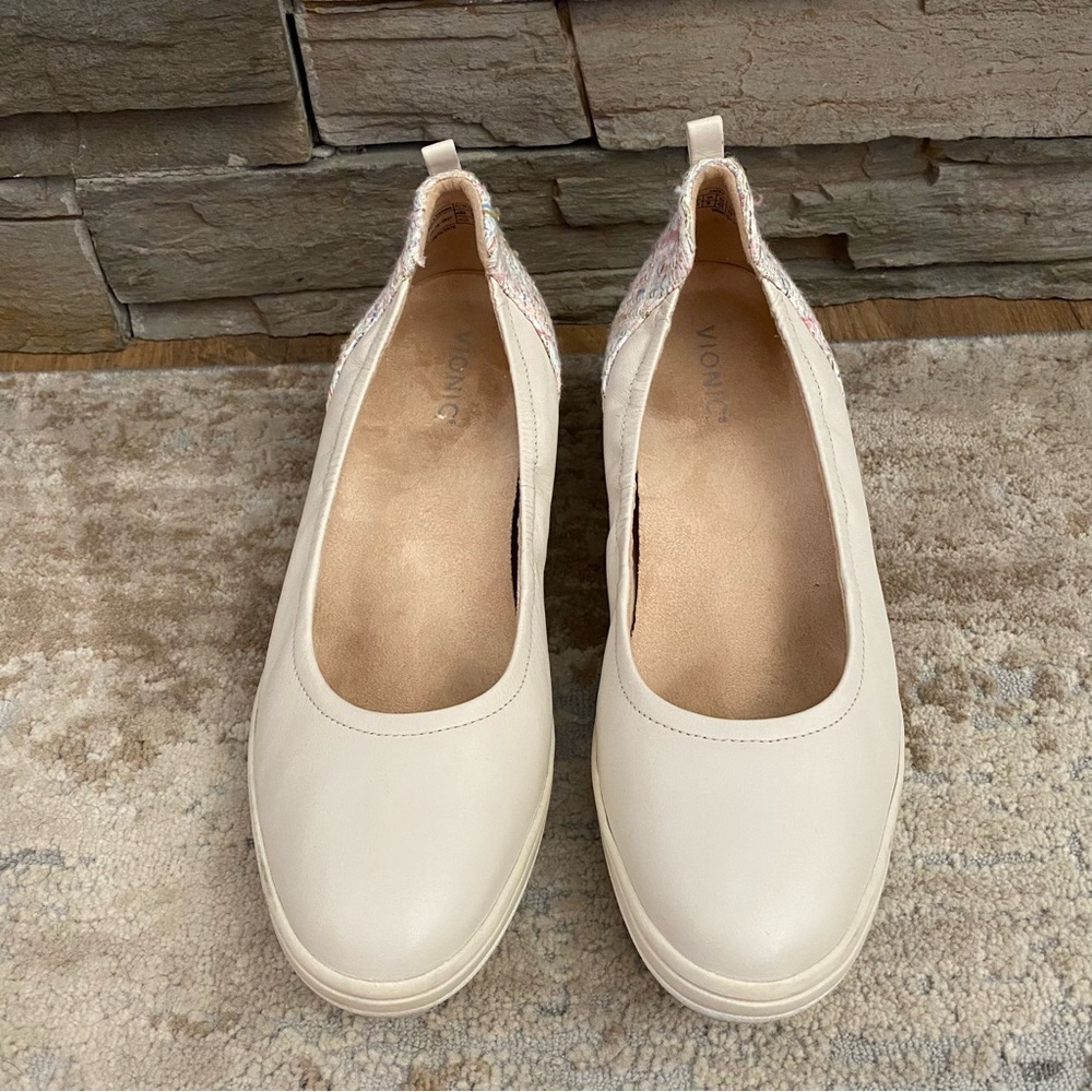 Vionic Jacey Wedge Pumps Slip On Heels Comfort Shoes Leather Tweed Cream: 11 - Picture 2 of 11